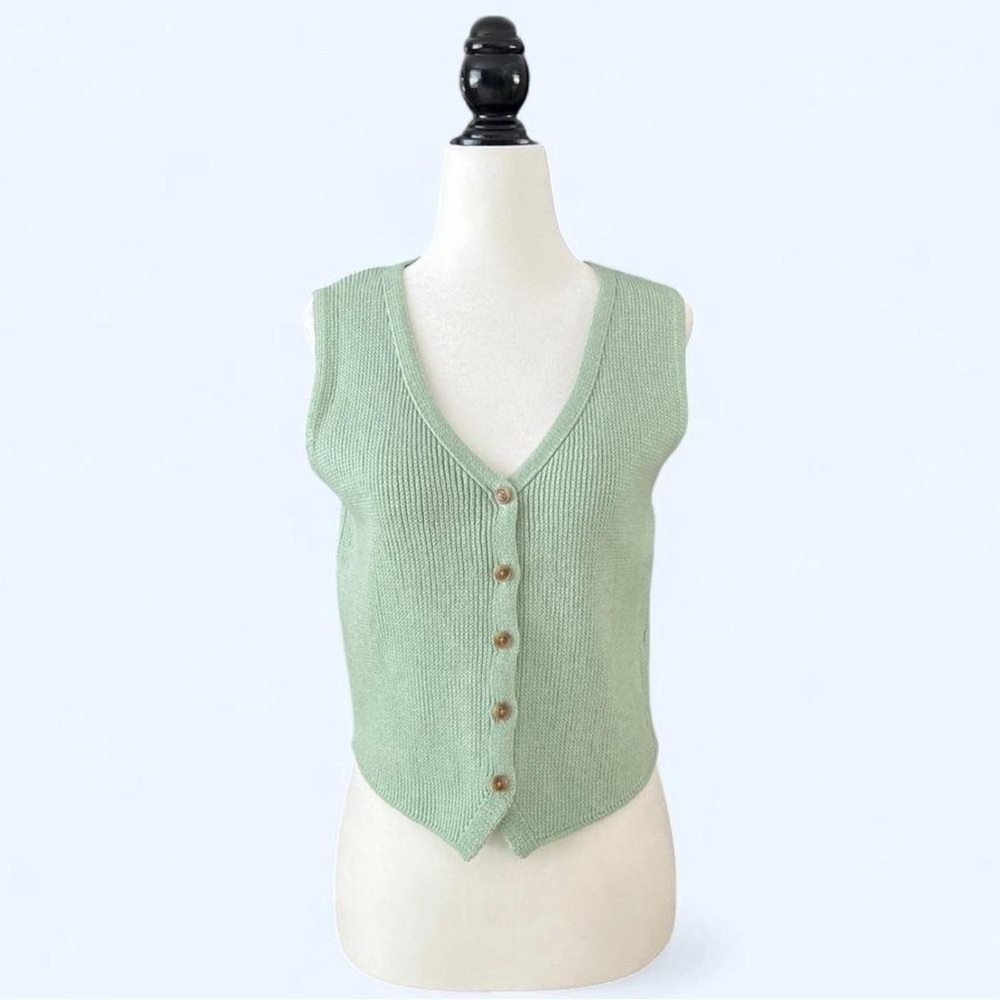 Sincerely Jules Mint Green Knit Button Up Sweater Vest Large